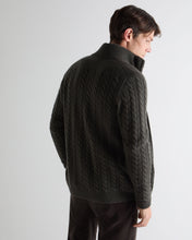 Load image into Gallery viewer, N.Peal Men's Richmond Cable Cashmere Cardigan Arabica Khaki Green