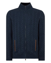 Load image into Gallery viewer, N.Peal Men's Richmond Cable Cashmere Cardigan Indigo Blue