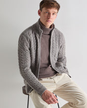 Load image into Gallery viewer, N.Peal Men's Richmond Cable Cashmere Cardigan Soft Truffle Brown Marl