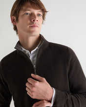 Load image into Gallery viewer, N.Peal Men's Carnaby Half Zip Cashmere Jumper Chocolate Brown