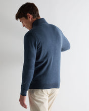 Load image into Gallery viewer, N.Peal Men's Carnaby Half Zip Cashmere Jumper Light Denim Blue