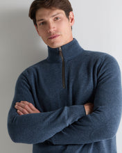 Load image into Gallery viewer, N.Peal Men's Carnaby Half Zip Cashmere Jumper Light Denim Blue