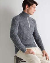 Load image into Gallery viewer, N.Peal Men's Albemarle Cable Half Zip Cashmere Jumper Grey Melange