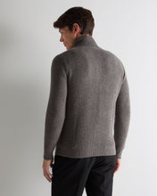 Load image into Gallery viewer, N.Peal Men's Lambeth Rib Full Zip Cashmere Cardigan Wood Smoke Brown