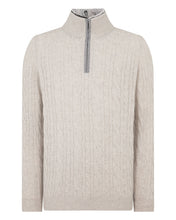 Load image into Gallery viewer, N.Peal Men's Fur Trim Half Zip Cashmere Jumper Nougat Brown Marl