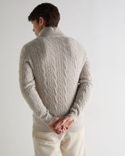 Load image into Gallery viewer, N.Peal Men's Fur Trim Half Zip Cashmere Jumper Nougat Brown Marl