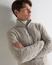 Load image into Gallery viewer, N.Peal Men's Fur Trim Half Zip Cashmere Jumper Nougat Brown Marl
