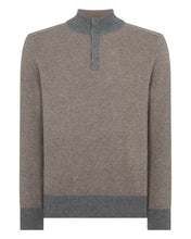 Load image into Gallery viewer, N.Peal Men's Half Button Herringbone Cashmere Jumper Truffle Houndstooth Grey