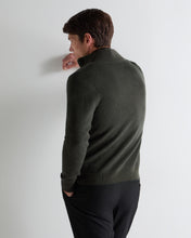 Load image into Gallery viewer, N.Peal Men's Fur Trim Half Zip Cashmere Jumper Arabica Khaki Green