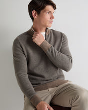 Load image into Gallery viewer, N.Peal Men's Temple Jacquard Half Zip Cashmere Jumper Smoky Herringbone Grey