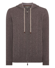 Load image into Gallery viewer, N.Peal Men's Fulham Cable Zip Cashmere Hoodie Otter Brown