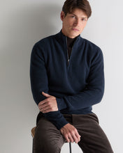 Load image into Gallery viewer, N.Peal Men's Ribbed Half Zip Cashmere Jumper Indigo Blue