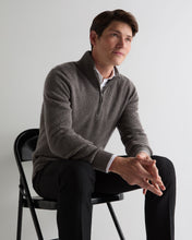 Load image into Gallery viewer, N.Peal Men's Ribbed Half Zip Cashmere Jumper Wood Smoke Brown