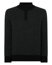 Load image into Gallery viewer, N.Peal Men's Moss Stitch Half Button Cashmere Jumper Black