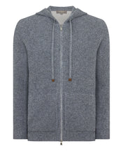 Load image into Gallery viewer, N.Peal Men's Ribbed Zip Through Cashmere Hoodie Grey Melange