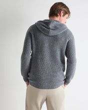 Load image into Gallery viewer, N.Peal Men's Ribbed Zip Through Cashmere Hoodie Grey Melange