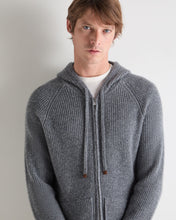 Load image into Gallery viewer, N.Peal Men's Ribbed Zip Through Cashmere Hoodie Grey Melange