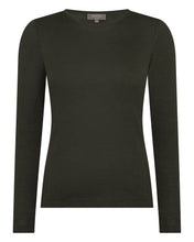 Load image into Gallery viewer, N.Peal Women's Eden Superfine Cashmere Round Neck Top Arabica Khaki Green