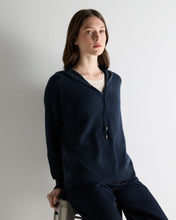 Load image into Gallery viewer, N.Peal Women's Maya Metal Trim Cashmere Hoodie Indigo Blue