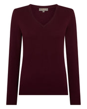 Load image into Gallery viewer, N.Peal Women's Phoebe V Neck Cashmere Jumper Bordeaux Red