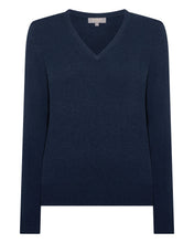 Load image into Gallery viewer, N.Peal Women's Phoebe V Neck Cashmere Jumper Indigo Blue
