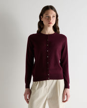 Load image into Gallery viewer, N.Peal Women's Olivia Round Neck Cashmere Cardigan Bordeaux Red