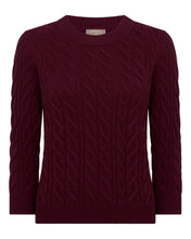 Load image into Gallery viewer, N.Peal Women's Emilia Cable Round Neck Cashmere Jumper Bordeaux Red