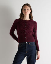 Load image into Gallery viewer, N.Peal Women's Myla Cable Cashmere Cardigan Bordeaux Red