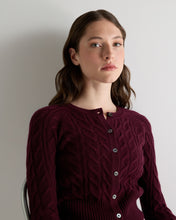 Load image into Gallery viewer, N.Peal Women's Myla Cable Cashmere Cardigan Bordeaux Red