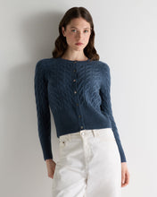 Load image into Gallery viewer, N.Peal Women's Myla Cable Cashmere Cardigan Light Denim Blue