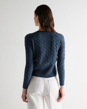 Load image into Gallery viewer, N.Peal Women's Myla Cable Cashmere Cardigan Light Denim Blue