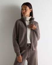 Load image into Gallery viewer, N.Peal Women's Honeycomb Full Zip Cashmere Jumper With Fur Trim Otter Brown