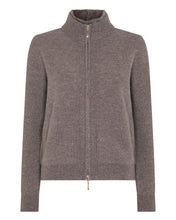 Load image into Gallery viewer, N.Peal Women's Honeycomb Full Zip Cashmere Jumper With Fur Trim Otter Brown