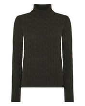 Load image into Gallery viewer, N.Peal Women's Adelyn Cable Roll Cashmere Jumper Arabica Khaki Green