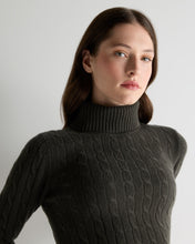 Load image into Gallery viewer, N.Peal Women's Adelyn Cable Roll Cashmere Jumper Arabica Khaki Green
