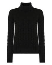 Load image into Gallery viewer, N.Peal Women's Adelyn Cable Roll Cashmere Jumper Black