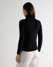 Load image into Gallery viewer, N.Peal Women's Adelyn Cable Roll Cashmere Jumper Black