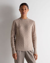 Load image into Gallery viewer, N.Peal Women's Adelyn Cable Round Neck Cashmere Jumper Oatmeal Brown