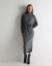 Load image into Gallery viewer, N.Peal Women's Longline Cable Cashmere Dress Elephant Grey