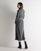 Load image into Gallery viewer, N.Peal Women's Longline Cable Cashmere Dress Elephant Grey