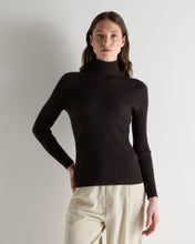 Load image into Gallery viewer, N.Peal Women's Superfine Cashmere Ribbed Roll Neck Jumper Chocolate Brown