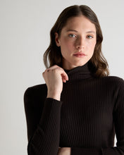 Load image into Gallery viewer, N.Peal Women's Superfine Cashmere Ribbed Roll Neck Jumper Chocolate Brown