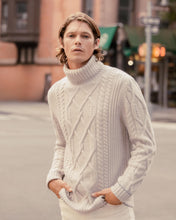Load image into Gallery viewer, N.Peal Men's Portobello Cable Roll Neck Cashmere Jumper Pebble Grey