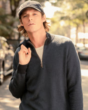 Load image into Gallery viewer, N.Peal Men's Temple Jacquard Half Zip Cashmere Jumper Navy Blue