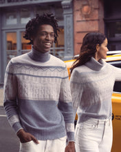 Load image into Gallery viewer, N.Peal Men's Jacquard Roll Neck Cashmere Jumper Frost White