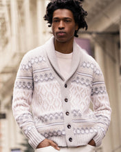 Load image into Gallery viewer, N.Peal Men's Jacquard Shawl Collar Cashmere Cardigan Fumo Grey