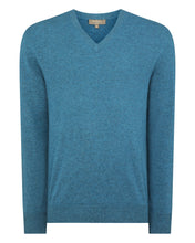 Load image into Gallery viewer, N.Peal Men's The Burlington V Neck Cashmere Jumper Blue Wave