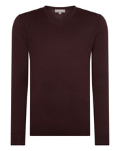 Load image into Gallery viewer, N.Peal Men's Conduit Fine Gauge Cashmere V Neck Jumper Clove Brown