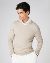 Load image into Gallery viewer, Men's Conduit Fine Gauge Cashmere V Neck Jumper Sandstone
