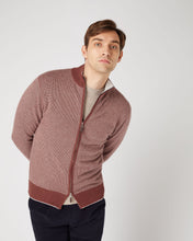 Load image into Gallery viewer, N.Peal Men's Knightsbridge Birdseye Full Zip Cashmere Jumper Terracotta Brown